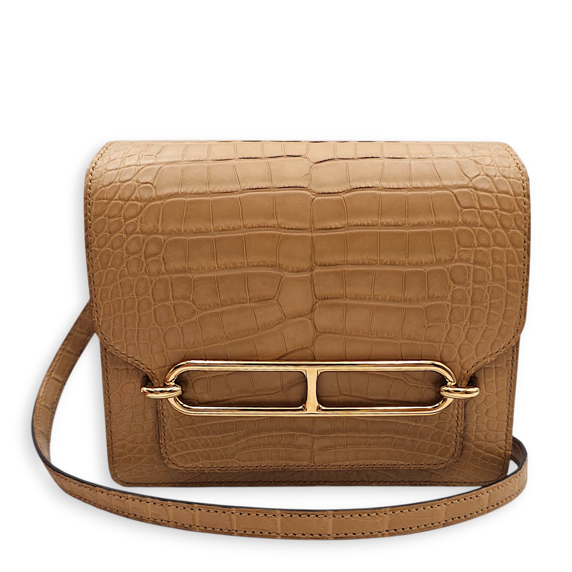 Roulis Mini Chai in Matte Alligator, Permabrass hardware