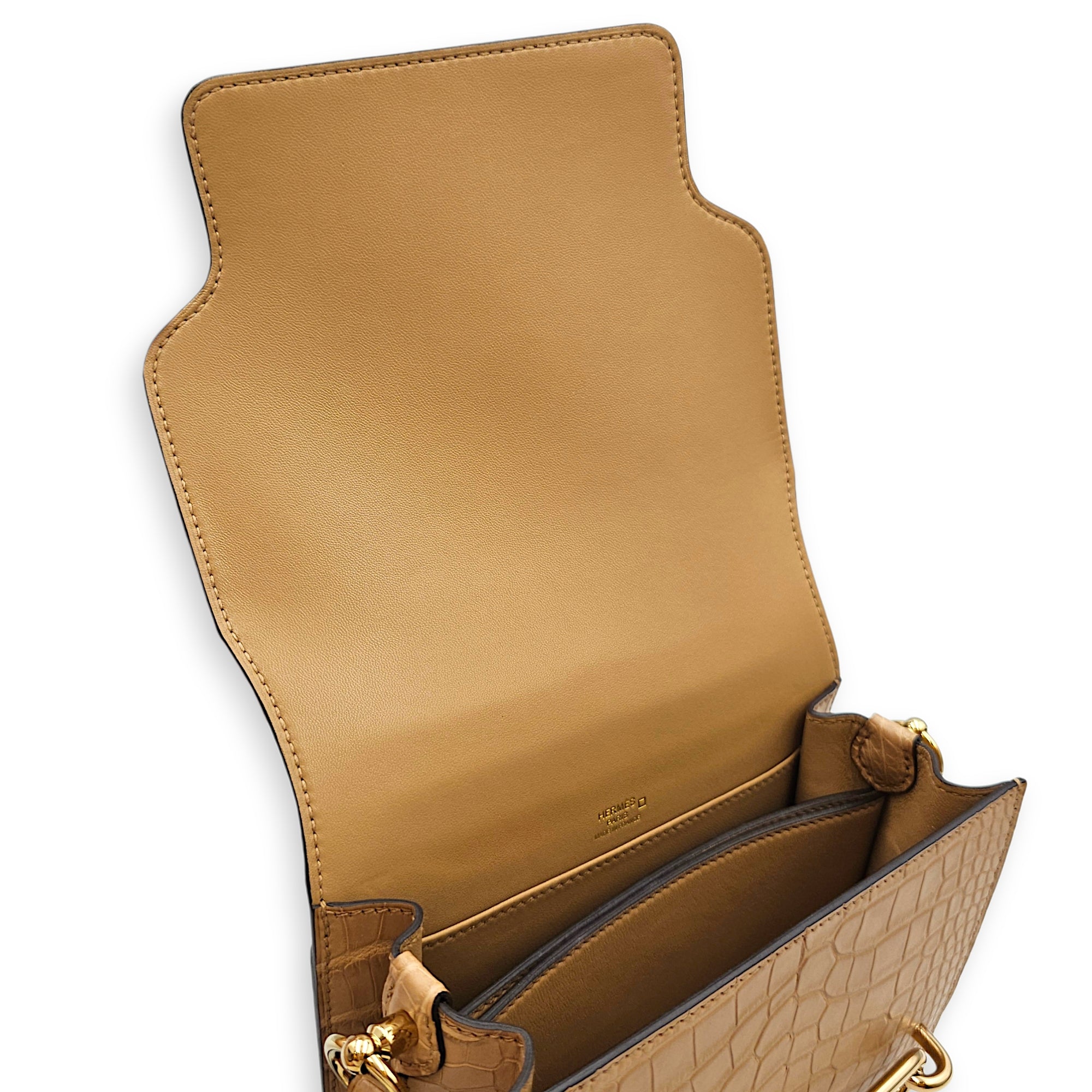 Roulis Mini Chai in Matte Alligator, Permabrass hardware