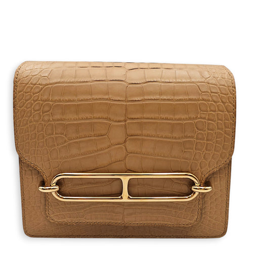 Roulis Mini Chai in Matte Alligator, Permabrass hardware