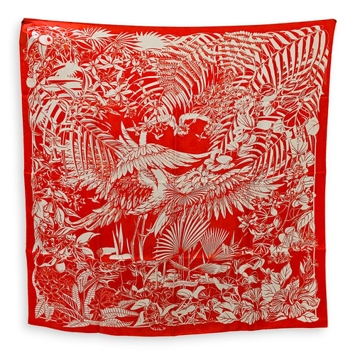 Flamingo Party 90 Red Scarf in Silk
