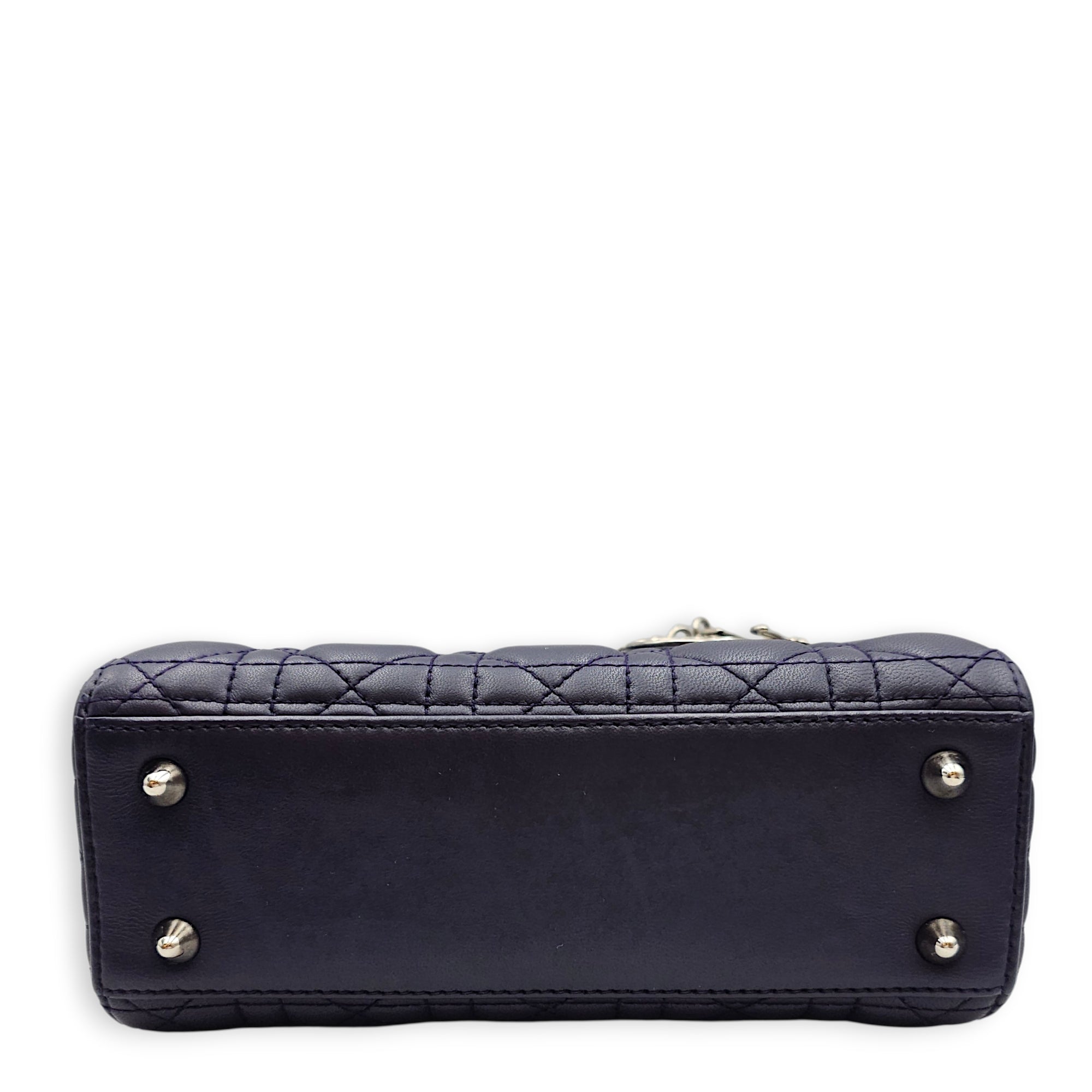 Lady Dior Mini Purple Crossbody Bag in Lambskin, Silver hardware