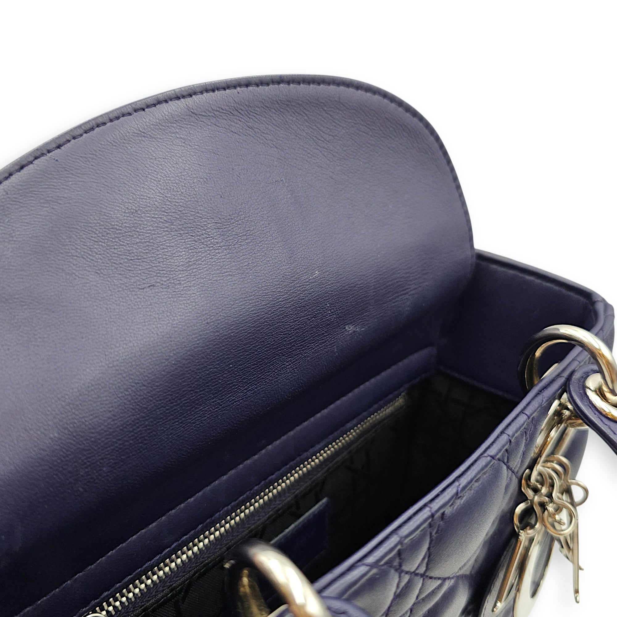 Lady Dior Mini Purple Crossbody Bag in Lambskin, Silver hardware