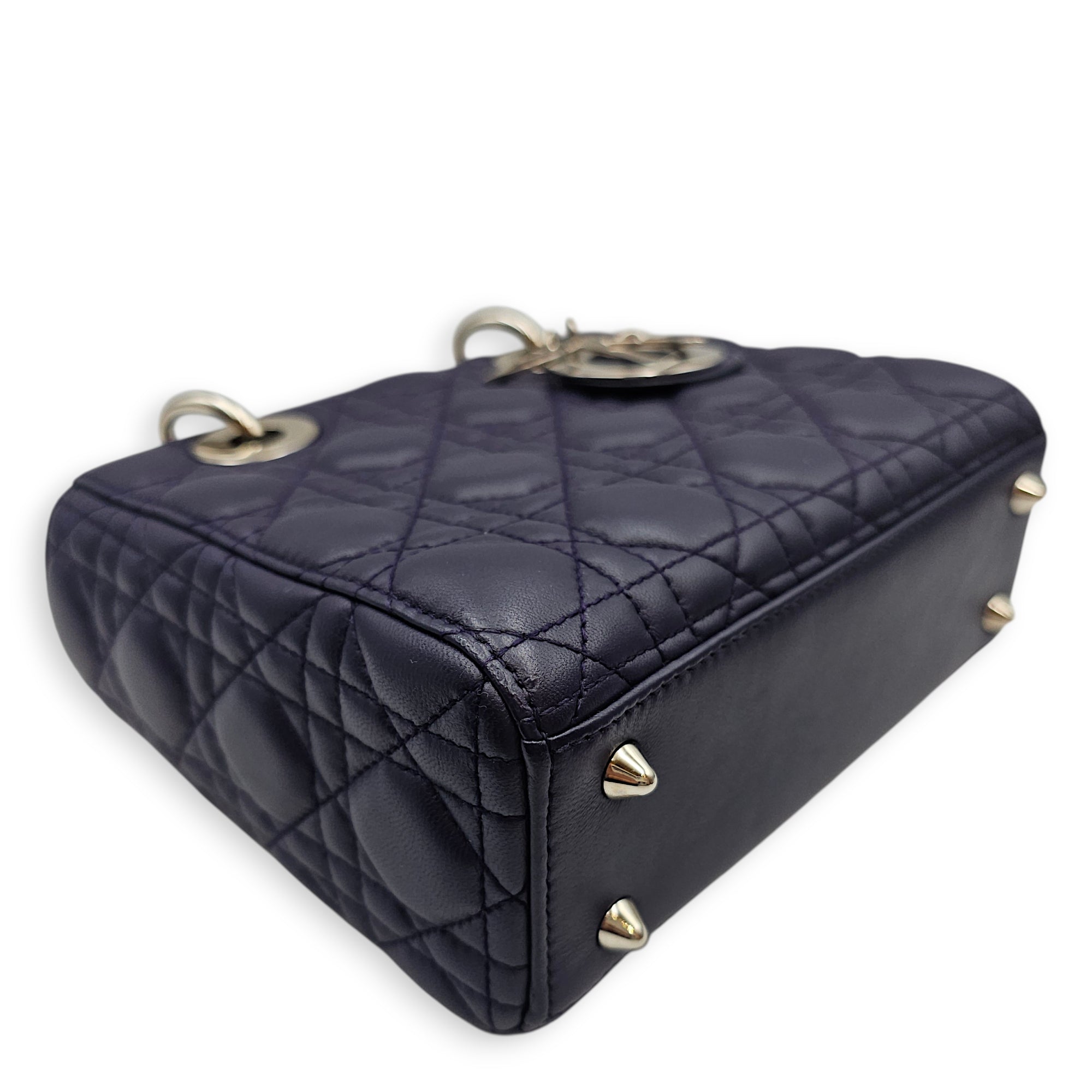 Lady Dior Mini Purple Crossbody Bag in Lambskin, Silver hardware