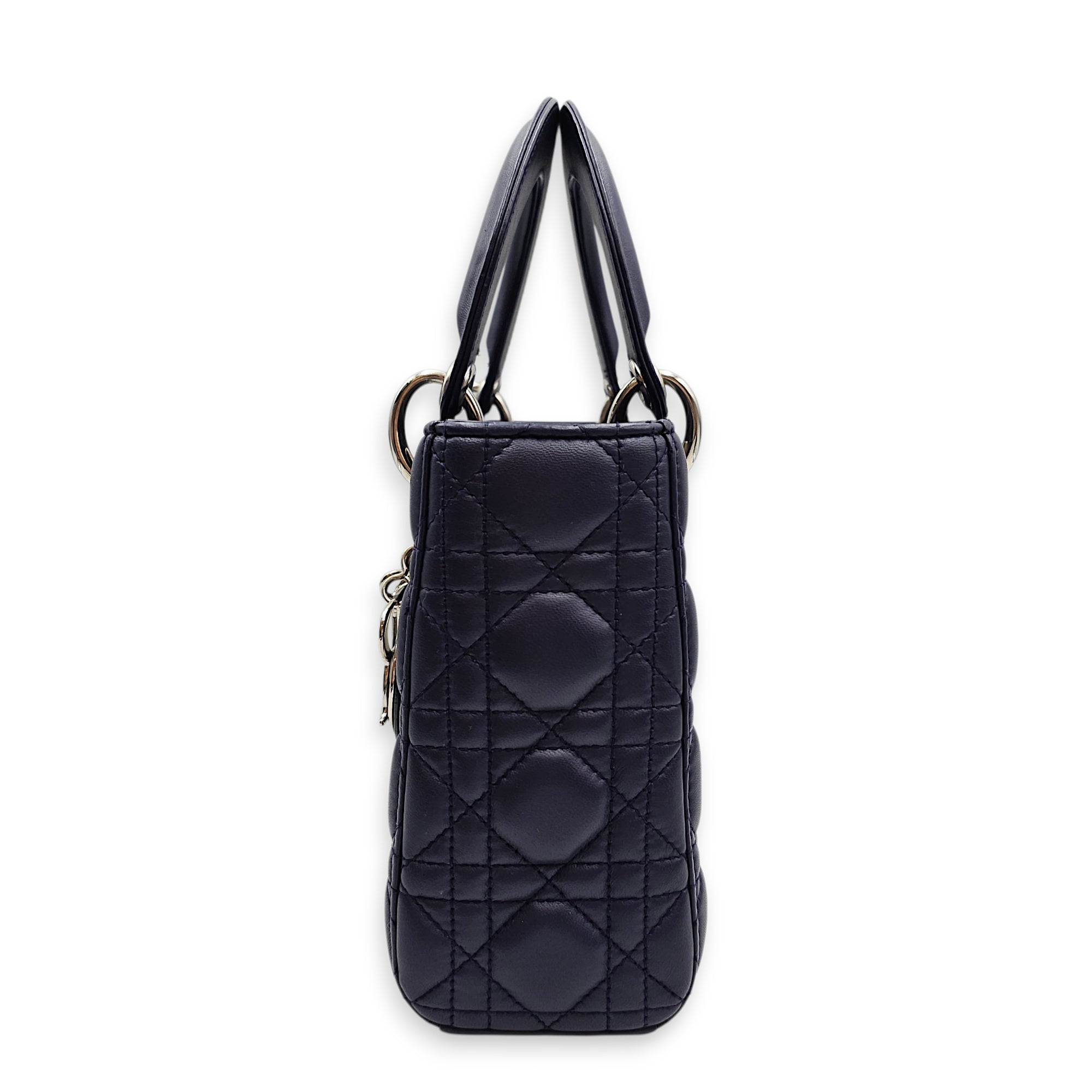 Lady Dior Mini Purple Crossbody Bag in Lambskin, Silver hardware