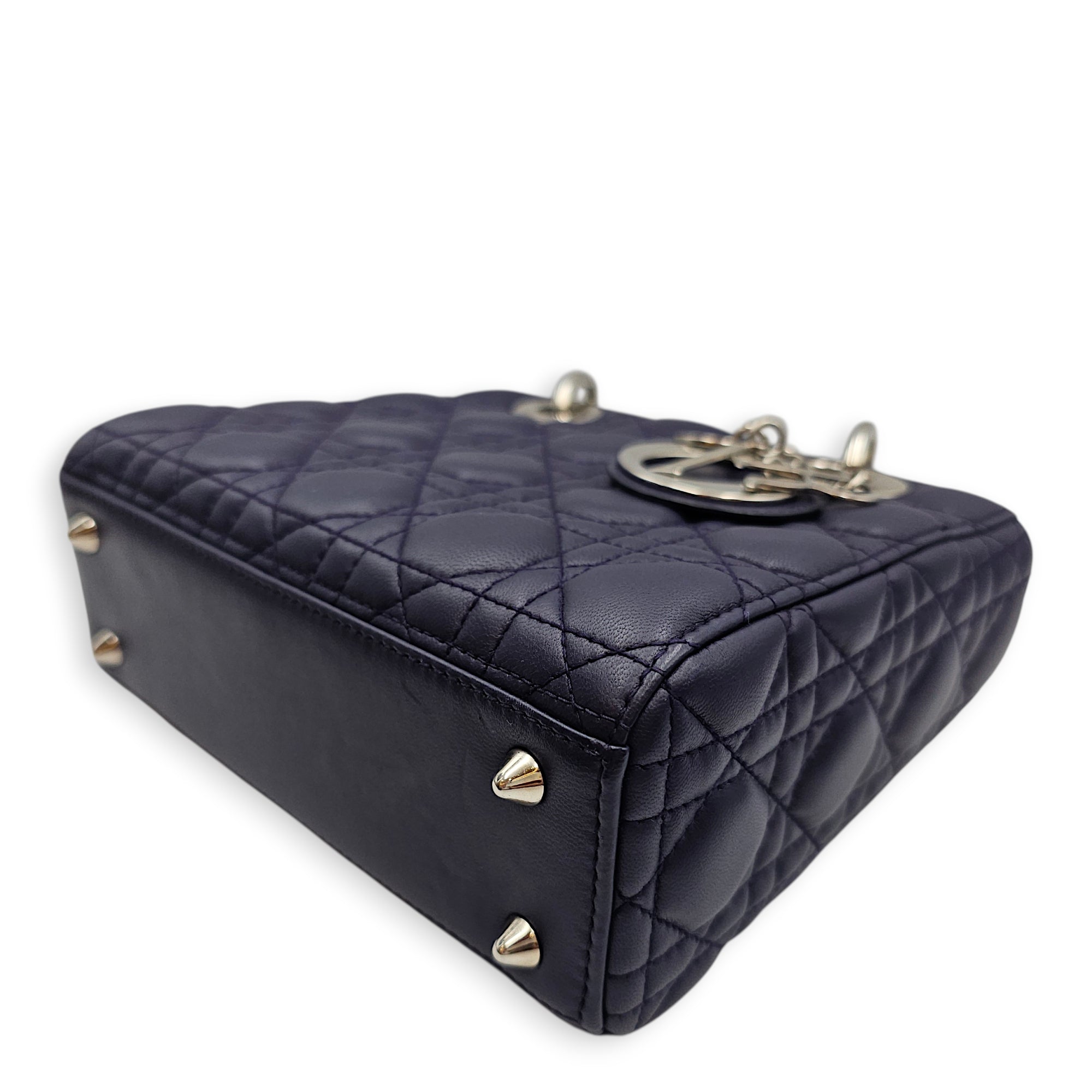 Lady Dior Mini Purple Crossbody Bag in Lambskin, Silver hardware