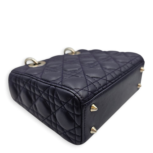 Lady Dior Mini Purple Crossbody Bag in Lambskin, Silver hardware