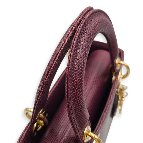 Lady Dior Small Red Crossbody Bag in Lizard Varanus Salvator, Gold hardware