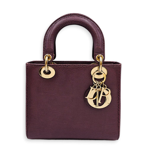 Lady Dior Small Red Crossbody Bag in Lizard Varanus Salvator, Gold hardware
