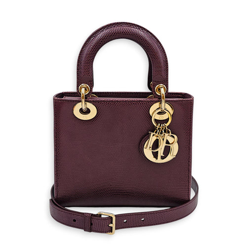 Lady Dior Small Red Crossbody Bag in Lizard Varanus Salvator, Gold hardware