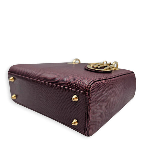 Lady Dior Small Red Crossbody Bag in Lizard Varanus Salvator, Gold hardware