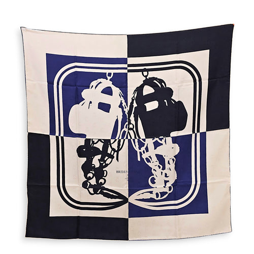 Brides De Gala Quadri Tattoo 90 Black/Blanc/Blue Scarf in Silk