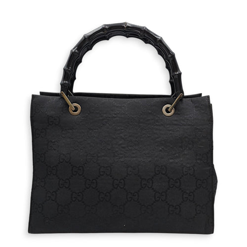 GG Bamboo Pattern  30cm  Black Top Handle Bag in Canvas Silver hardware