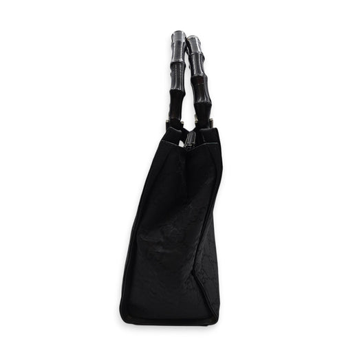 GG Bamboo Pattern  30cm  Black Top Handle Bag in Canvas Silver hardware