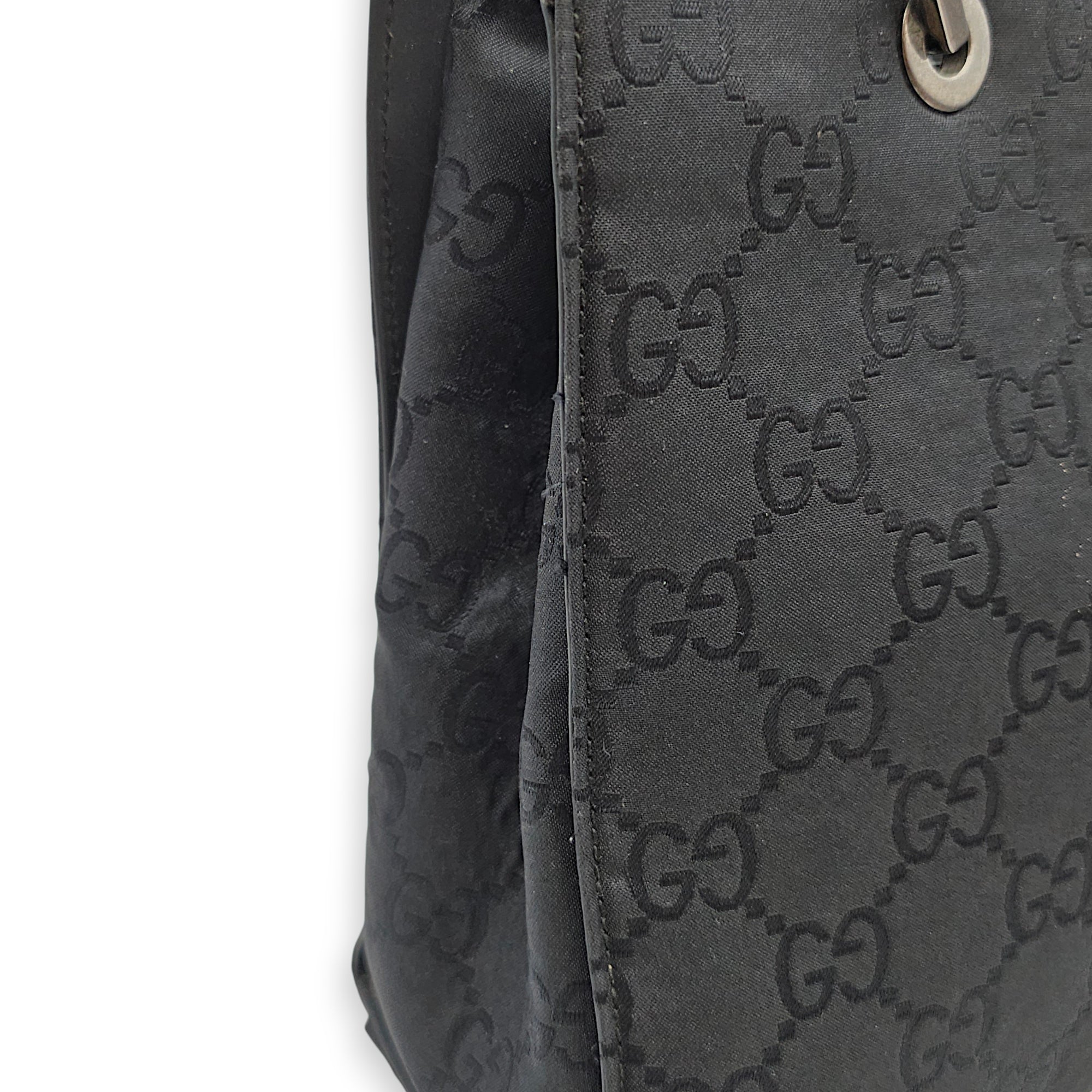 GG Bamboo Pattern  30cm  Black Top Handle Bag in Canvas Silver hardware