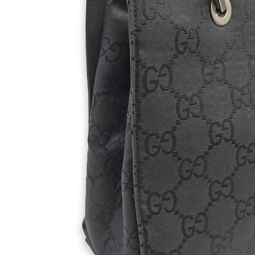 GG Bamboo Pattern  30cm  Black Top Handle Bag in Canvas Silver hardware