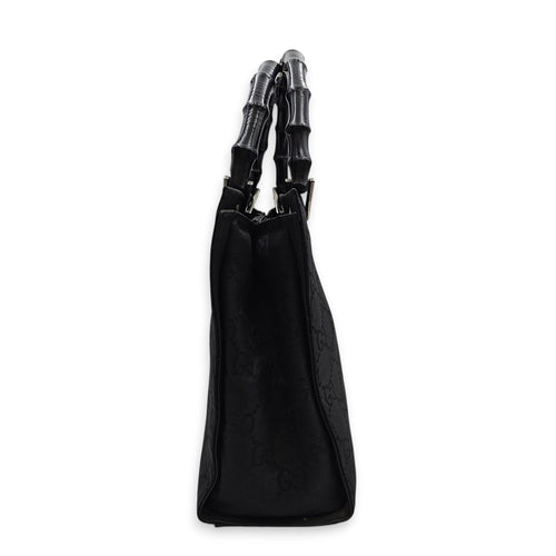 GG Bamboo Pattern  30cm  Black Top Handle Bag in Canvas Silver hardware