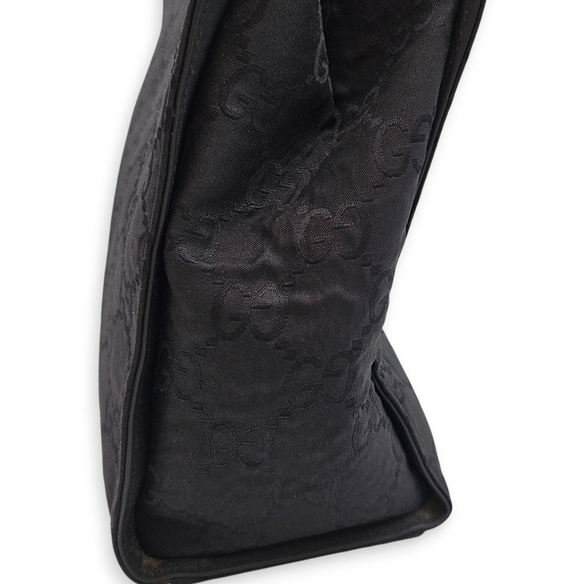 GG Bamboo Pattern  30cm  Black Top Handle Bag in Canvas Silver hardware