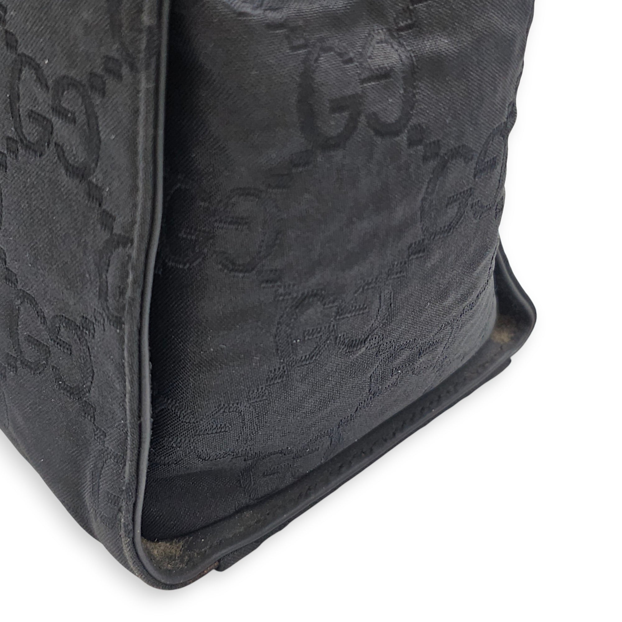 GG Bamboo Pattern  30cm  Black Top Handle Bag in Canvas Silver hardware