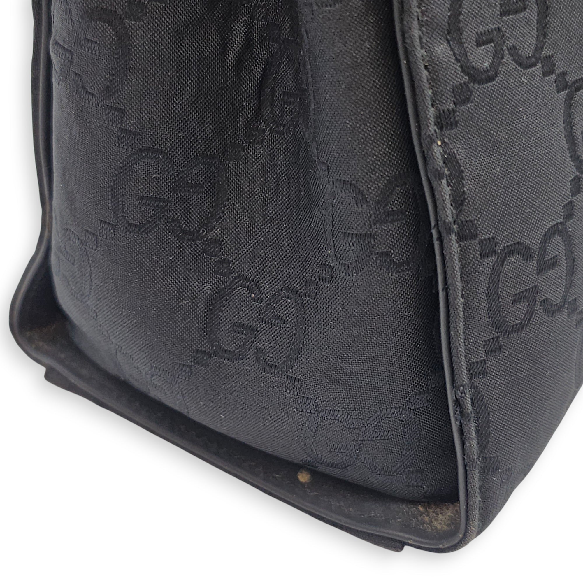 GG Bamboo Pattern  30cm  Black Top Handle Bag in Canvas Silver hardware