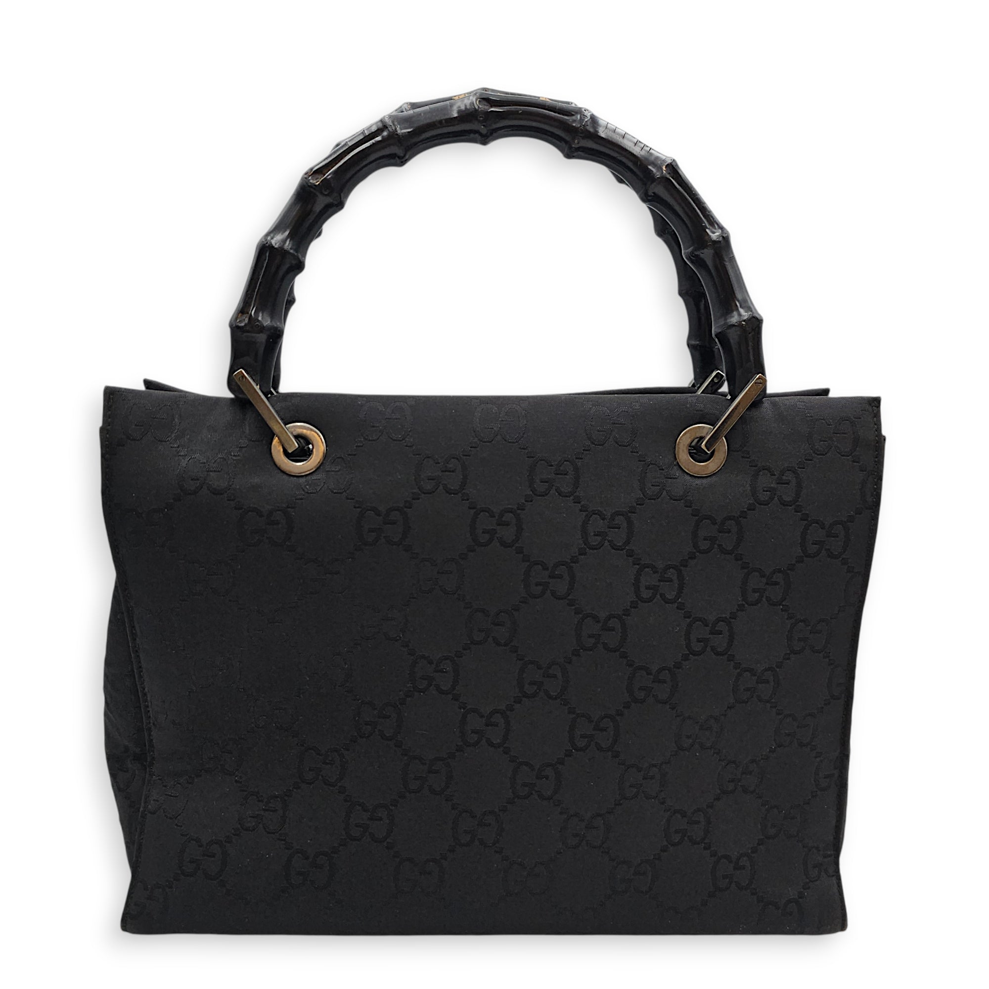 GG Bamboo Pattern  30cm  Black Top Handle Bag in Canvas Silver hardware