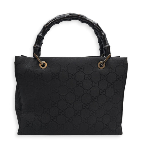GG Bamboo Pattern  30cm  Black Top Handle Bag in Canvas Silver hardware