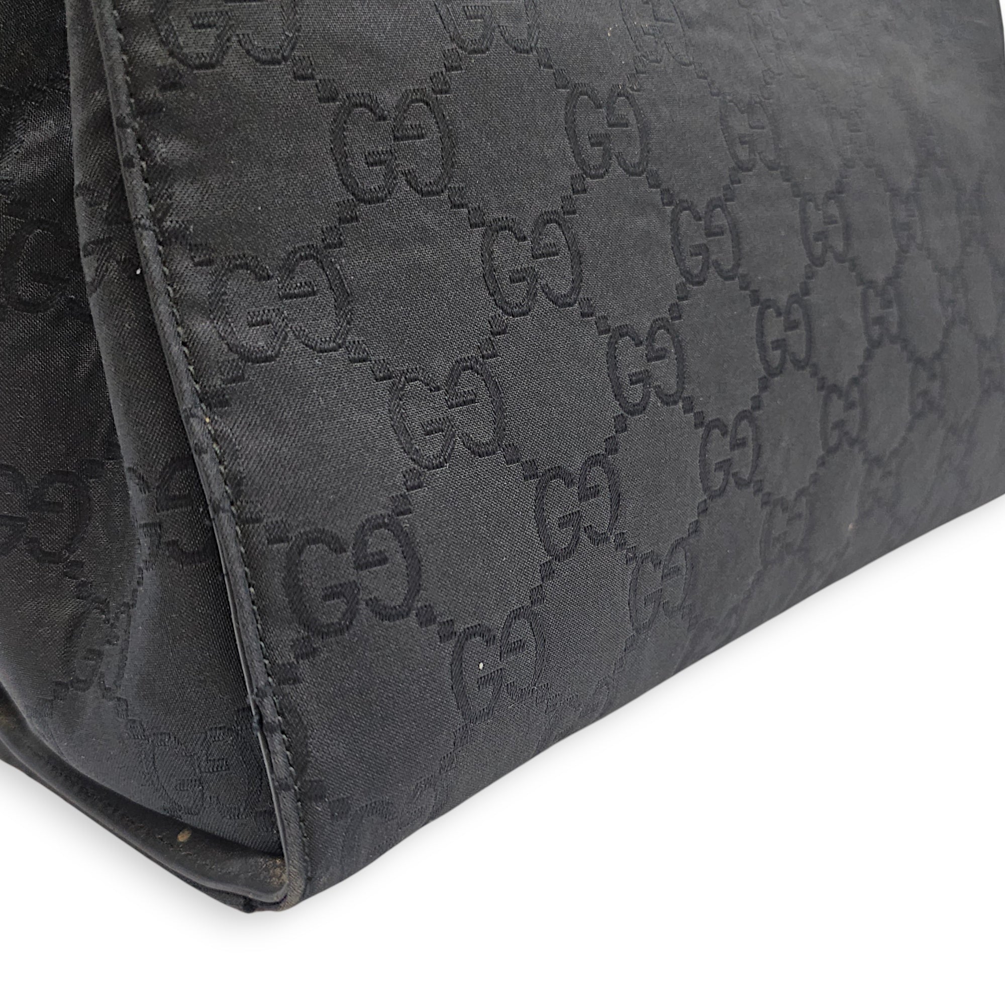 GG Bamboo Pattern  30cm  Black Top Handle Bag in Canvas Silver hardware