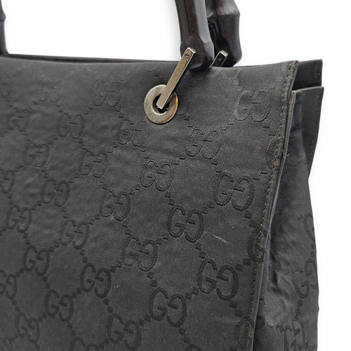 GG Bamboo Pattern  30cm  Black Top Handle Bag in Canvas Silver hardware
