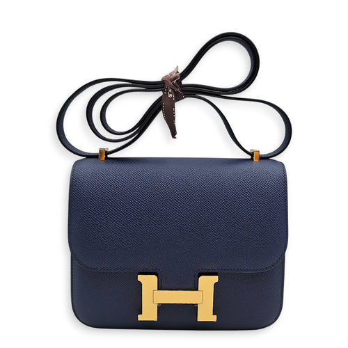 Constance Mirror 18 Navy in Epsom, Gold hardware