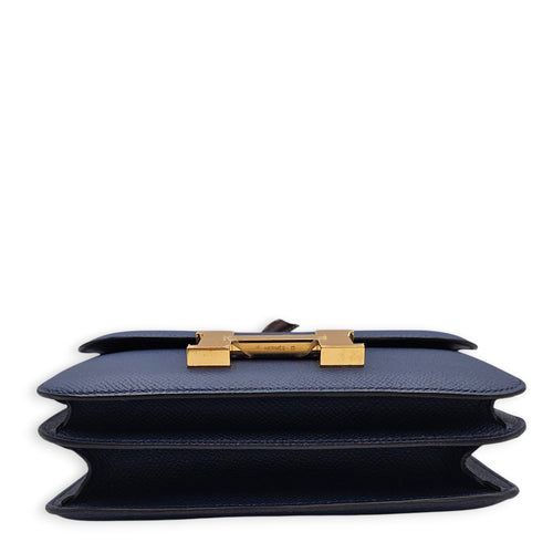 Constance Mirror 18 Navy in Epsom, Gold hardware