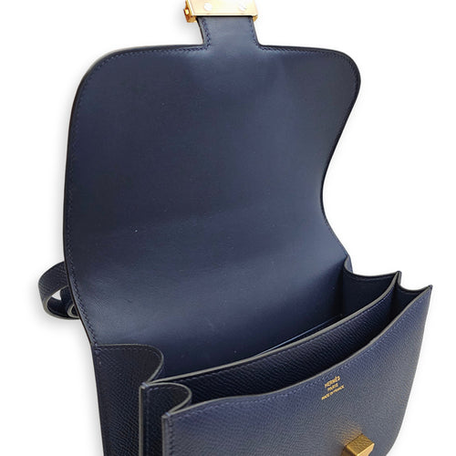 Constance Mirror 18 Navy in Epsom, Gold hardware