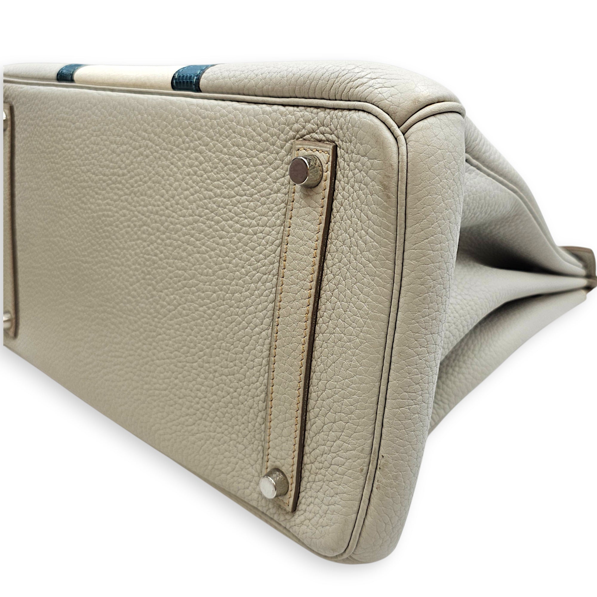 Club Birkin 35 Gris Perle/Blanc/Mykonos in Clemence, Palladium hardware