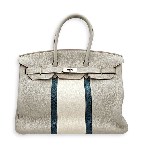Club Birkin 35 Gris Perle/Blanc/Mykonos in Clemence, Palladium hardware