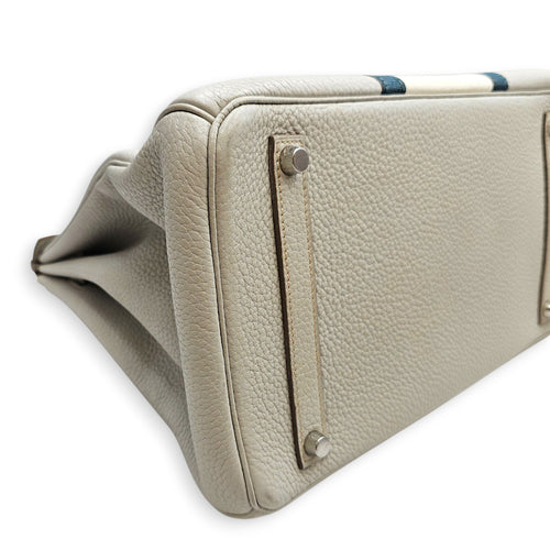 Club Birkin 35 Gris Perle/Blanc/Mykonos in Clemence, Palladium hardware