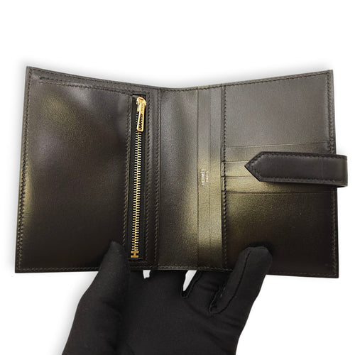 Bearn Black Compact Wallet in Box, Gold hardware