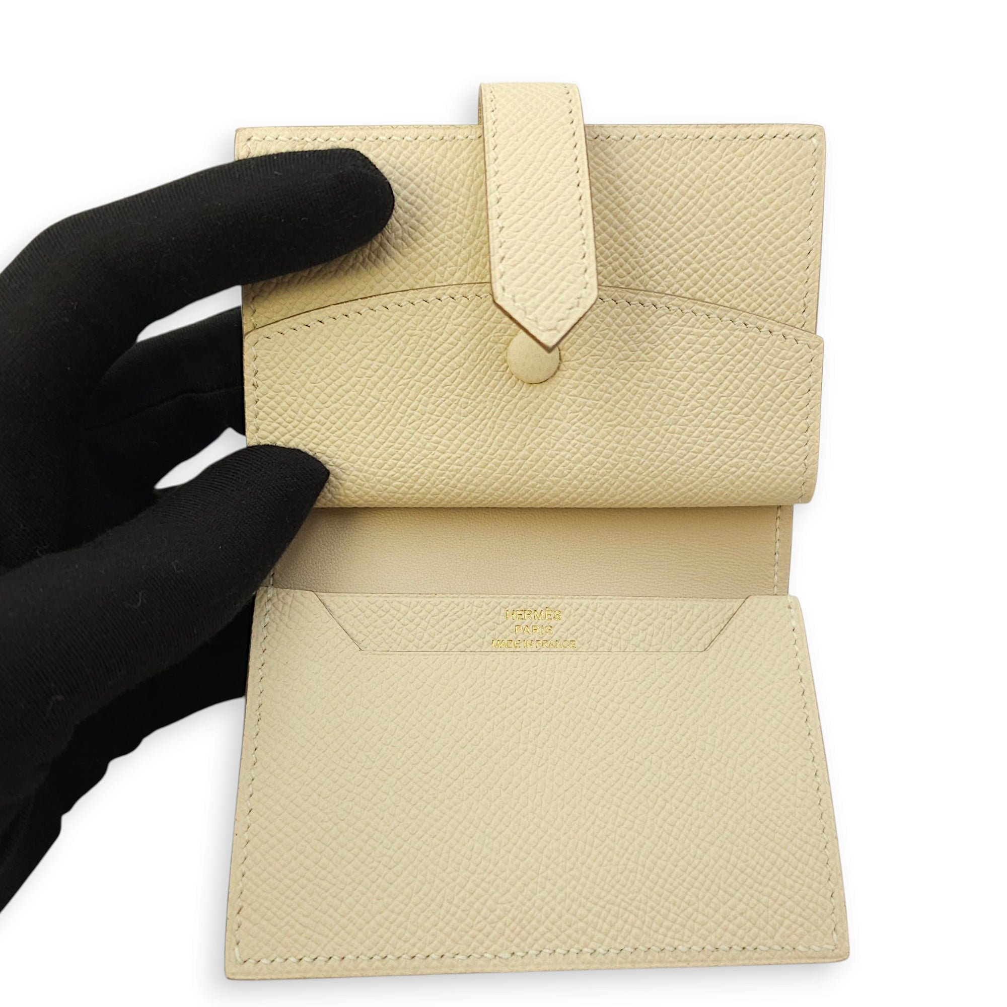 Bearn Mini Craie Wallet in Epsom, Gold hardware