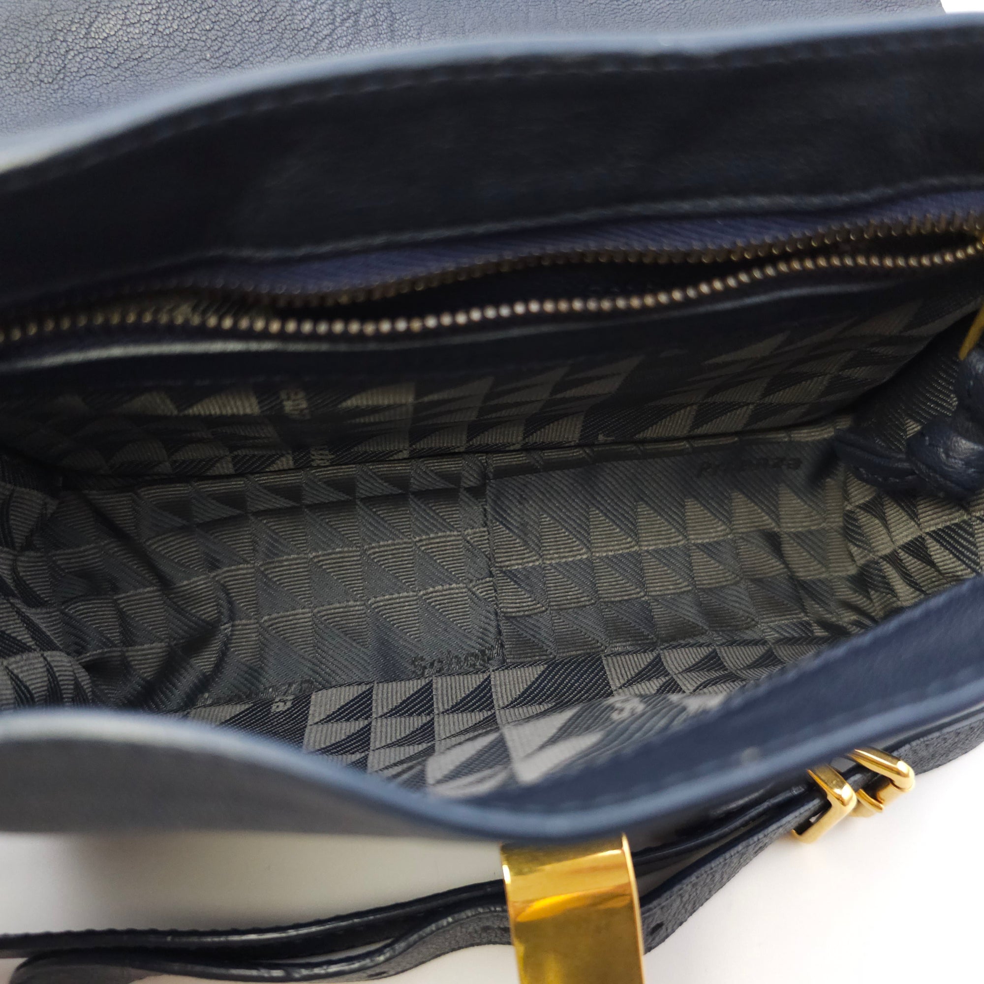 Schouler Mini Navy Blue Shoulder Bag in Calfskin, Gold hardware