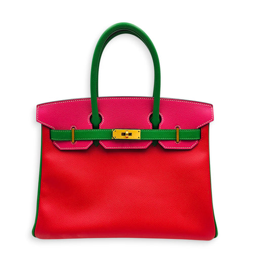 Birkin HSS 30 Rose Tyrien/Bamboo/Bougainvillea in Epsom, Brushed Gold hardware