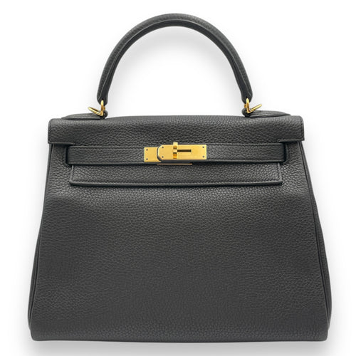 Kelly 28 Black in Togo, Gold hardware