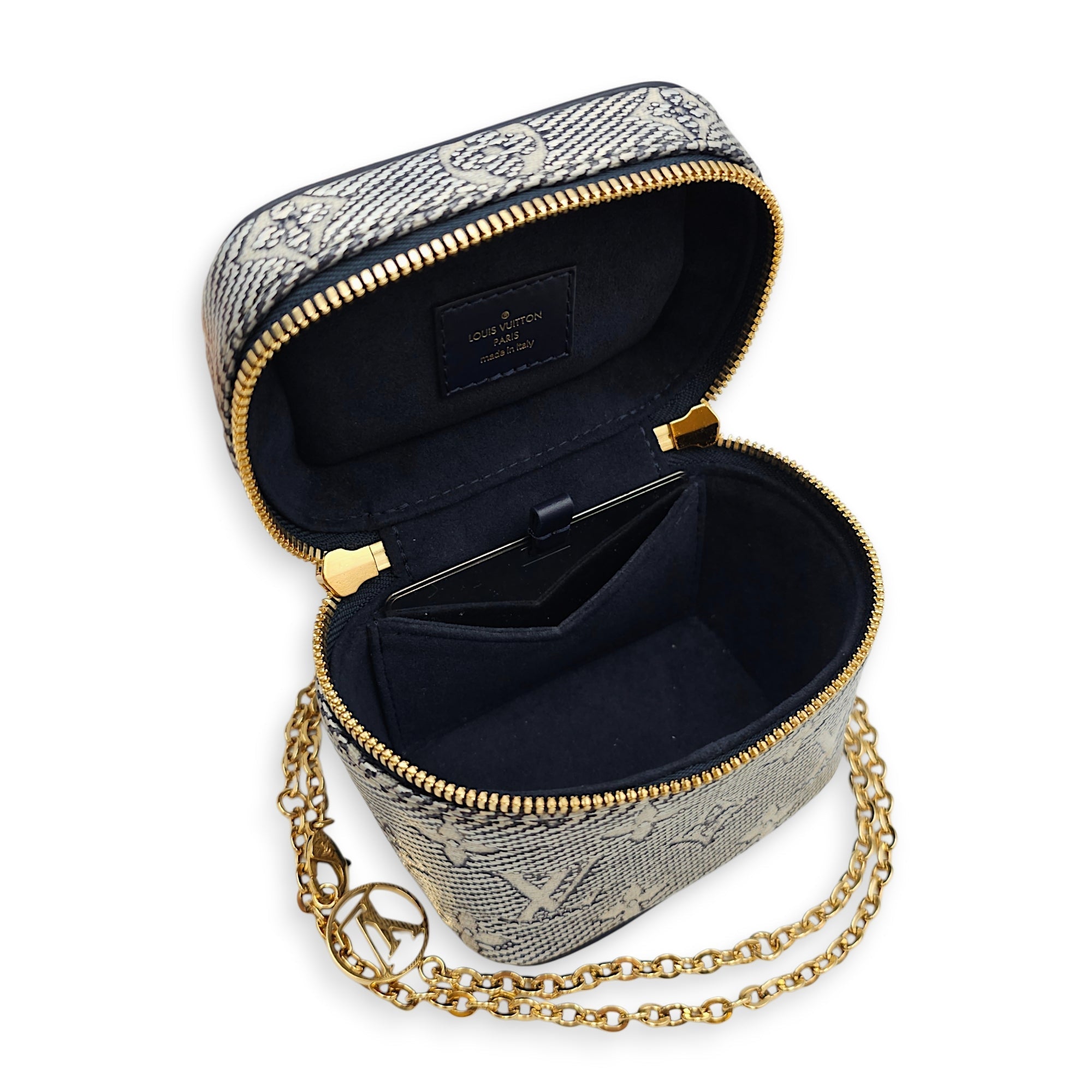 Vanity Case with Chain Micro Blue Crossbody Bag in Canvas Gold hardware CL2512-18242 8