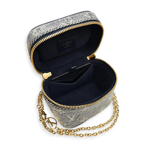 Vanity Case with Chain Micro Blue Crossbody Bag in Canvas Gold hardware CL2512-18242 8