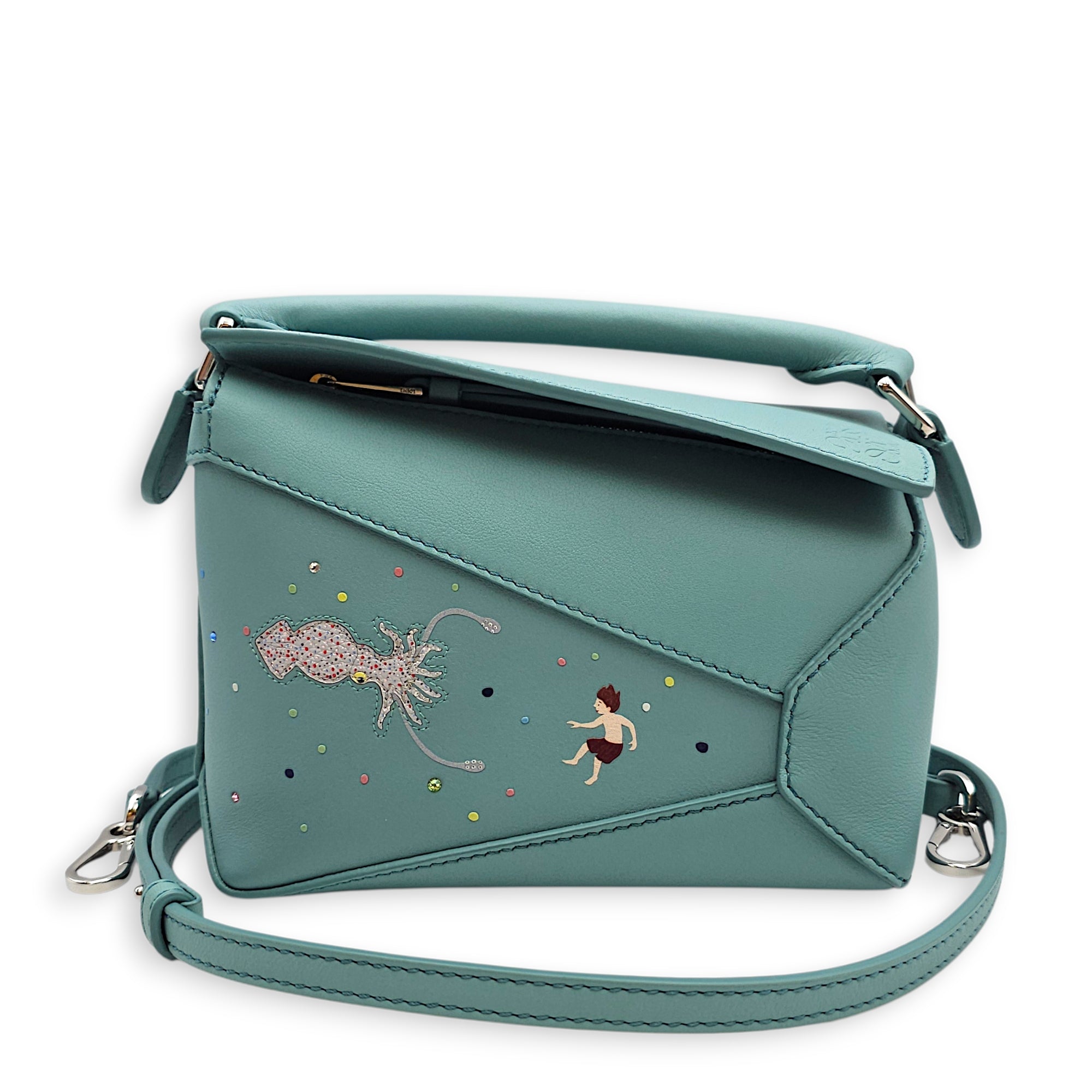 Loewe x Suna Fujita Puzzle Edge Mini Baby Blue Crossbody Bag in Calfskin, Silver hardware
