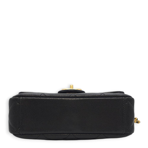 Quilted CC Coin Chain Small Black Flap Bag in Caviar Leather, Gold hardware