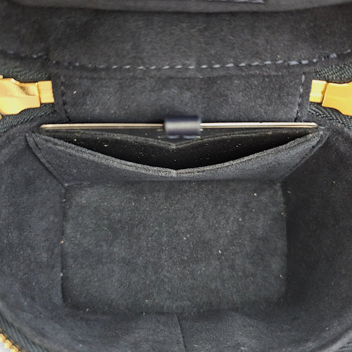 Vanity Case with Chain Micro Blue Crossbody Bag in Canvas Gold hardware