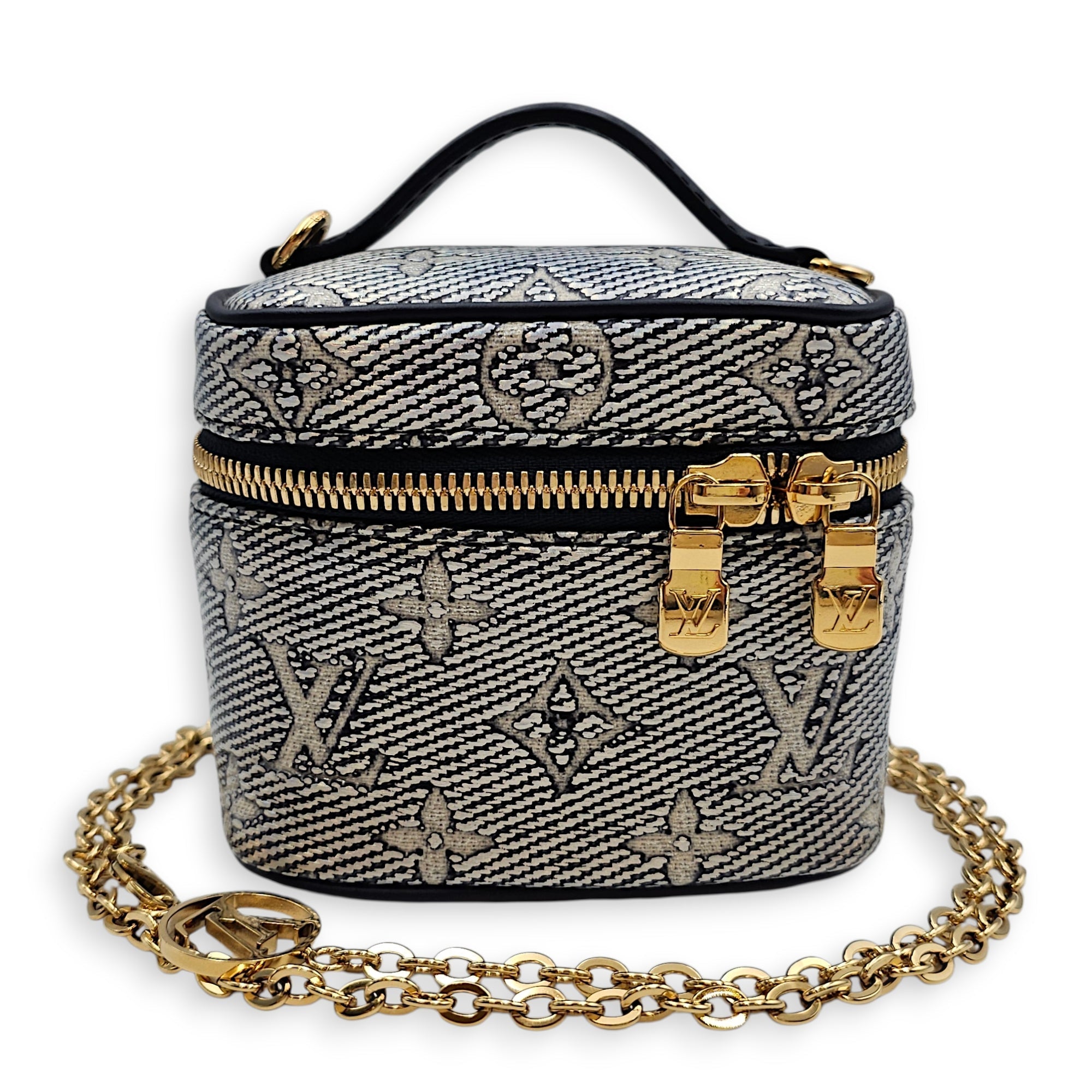 Vanity Case with Chain Micro Blue Crossbody Bag in Canvas Gold hardware CL2512-18242 7