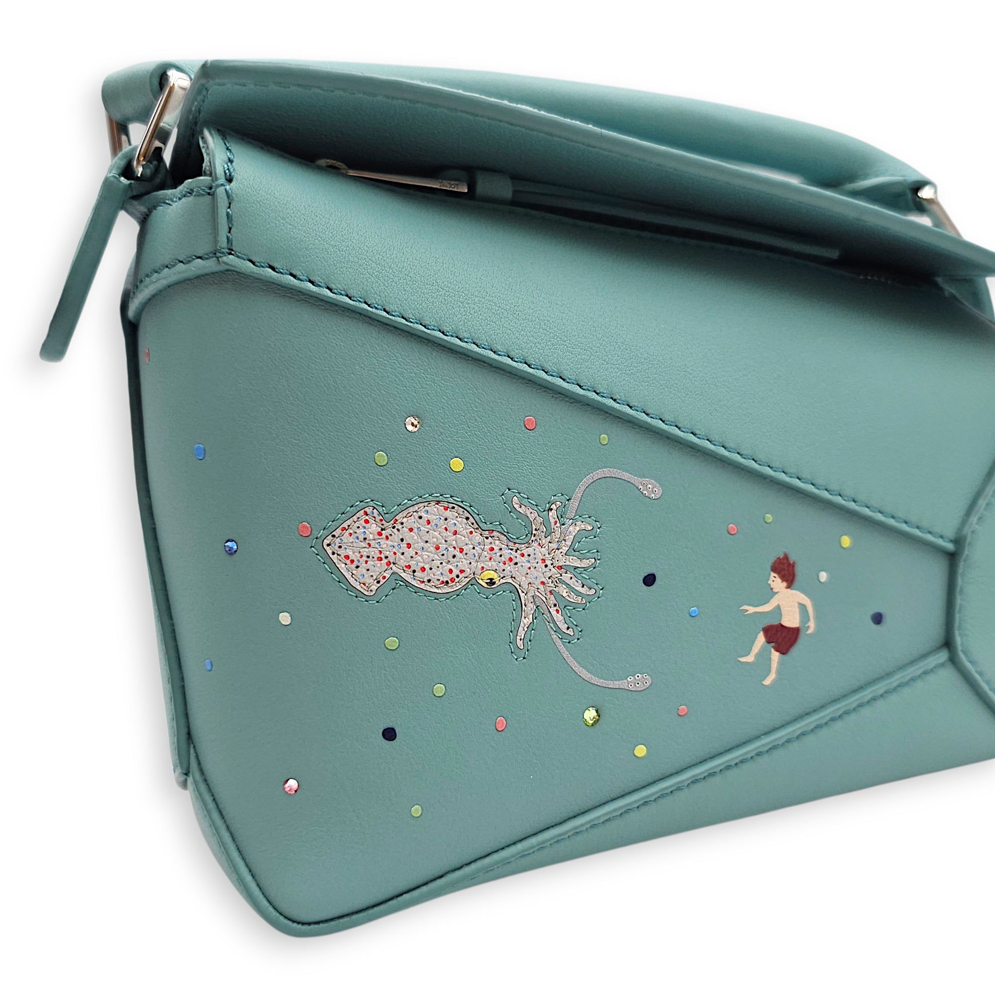 Loewe x Suna Fujita Puzzle Edge Mini Baby Blue Crossbody Bag in Calfskin, Silver hardware