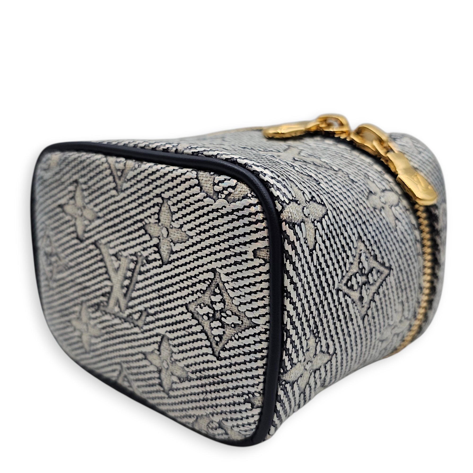 Vanity Case with Chain Micro Blue Crossbody Bag in Canvas Gold hardware