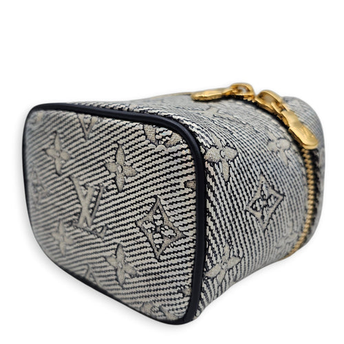 Vanity Case with Chain Micro Blue Crossbody Bag in Canvas Gold hardware