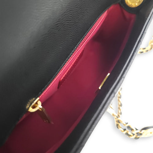 Quilted CC Coin Chain Small Black Flap Bag in Caviar Leather, Gold hardware