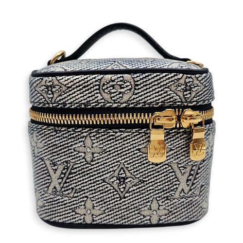 Vanity Case with Chain Micro Blue Crossbody Bag in Canvas Gold hardware CL2512-18242 1