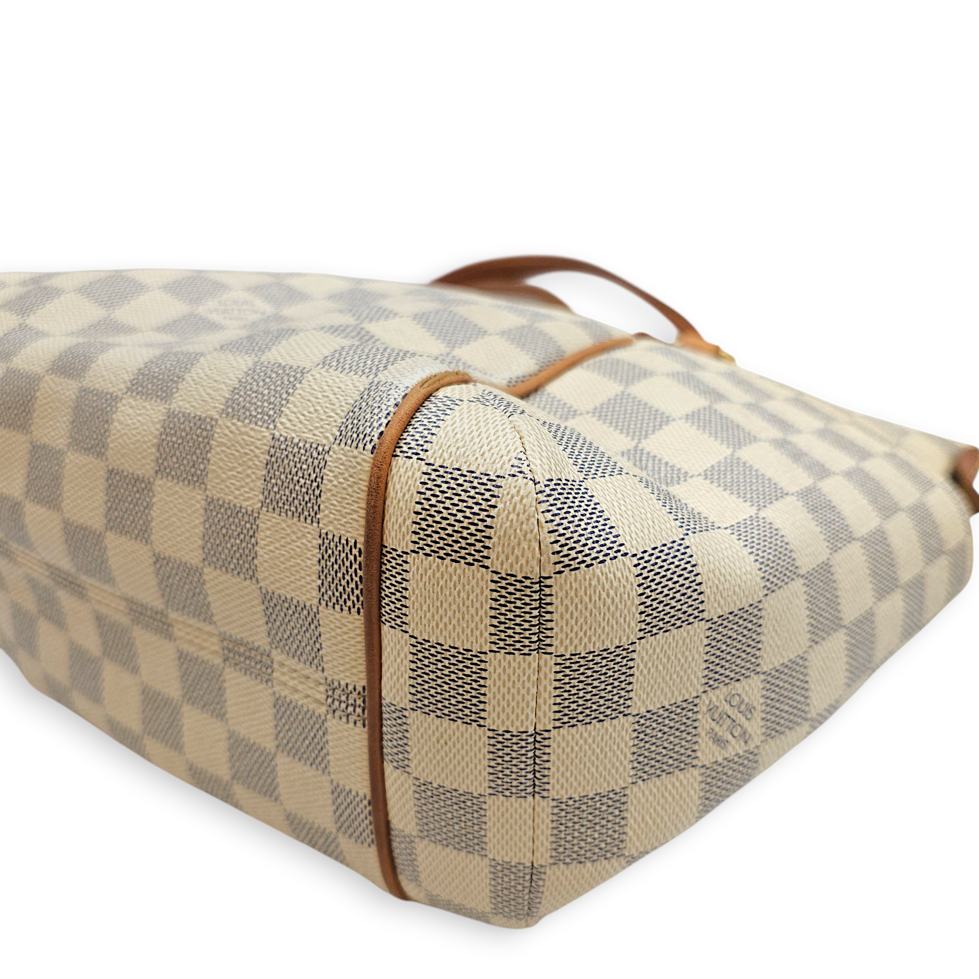 Totally Damier Azur PM White Shoulder Bag in Canvas, Gold hardware